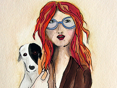 Girl with a Dog (watercolor painting) dog fashion girl painting watercolor