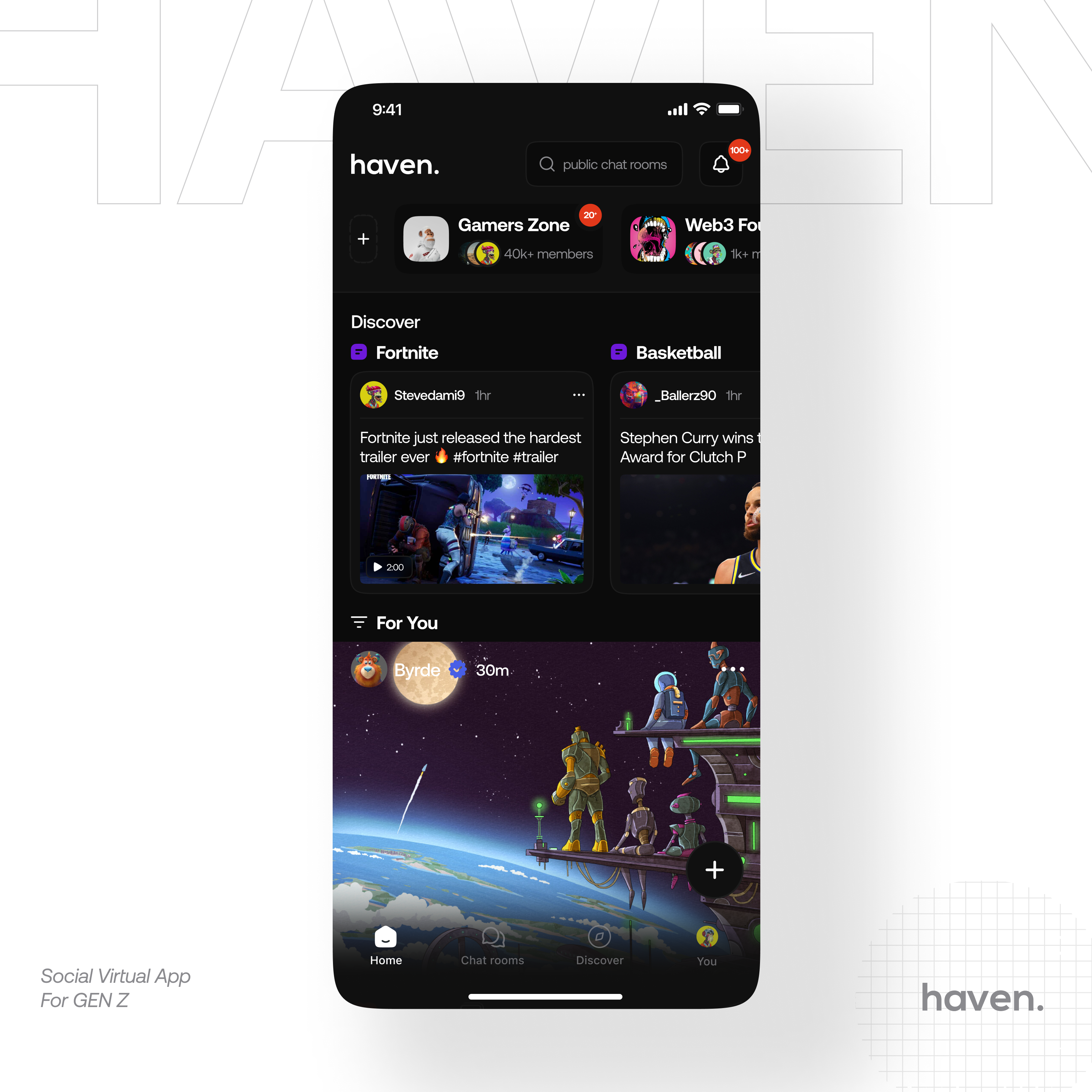 Haven Social App app design chat clean minimal social app tech ui virtual app web3
