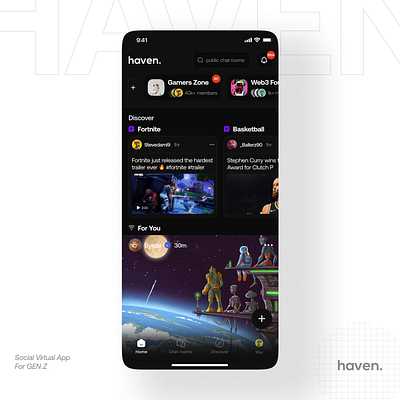 Haven Social App app design chat clean minimal social app tech ui virtual app web3