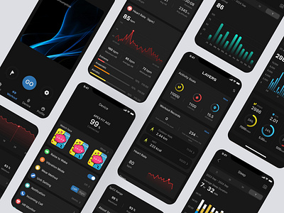 ANARC. Layers Smart Watch App UI branding dark theme darkui design fitness fitness app ui heart rate mobile ui prototype smartwatch ui steps ui user research ux watch ui