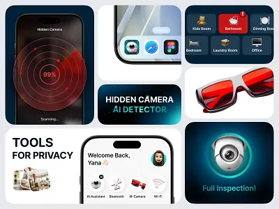 Hidden Camera AI Detector 🕷️ ai app bento branding camera detection design grid mobile product design security ui ux