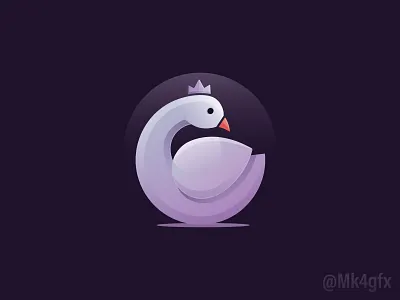 Elegant Queen Swan Logo (for sale) abstract animal beauty bird branding cricular crown design dreamy gradient illustration lake logo logos modern queen round swan