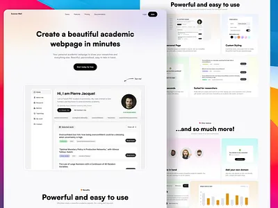 Landing page for a website builder for academics bento bento grid features figma landing page light mode modern pricing saas ui