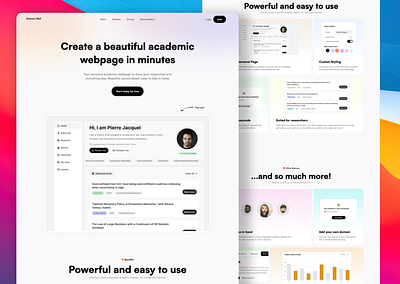 Landing page for a website builder for academics bento bento grid features figma landing page light mode modern pricing saas ui