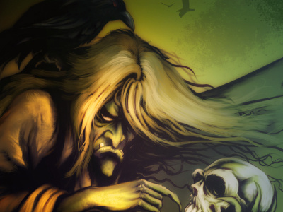 Mountain Witch character design comic crows dark fantasy folklore illustration magic mountain painting skull witch