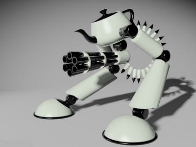 Teapot with a Gatling Gun 3d fun gatling gun machine gun robot teapot