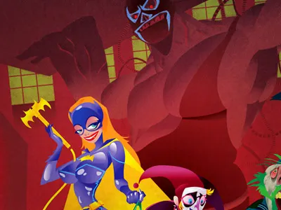Batgirl art bane batgirl batman comic dc fan harley quinn illustration joker pin up super hero vector wedgy