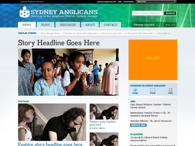 Sydney Anglicans proposal anglican blue church green news redesign sydney website