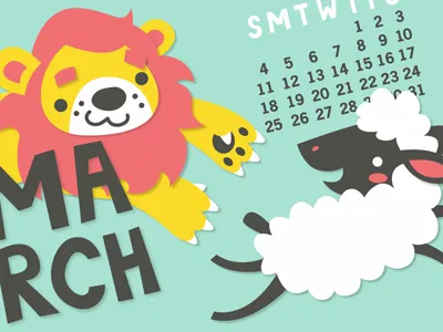 In Like a Lion! calendar desktop illustration lamb lion march