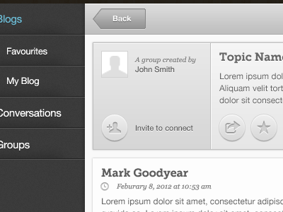 Web App - Group Topics app blue buttons grey ipad menu round ui ux web