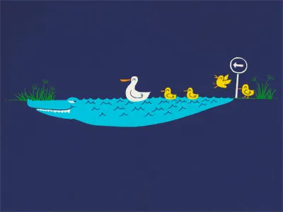 Perfect Trap art crocodile dangerous display doodle duck duckling fun humor illustration ilovedoodle lim heng swee pond poster print smile trap wall wall deco