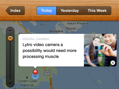 Explore map news pin preview slider wood