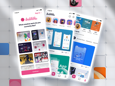 Dribbble app 3d aplication app branding graphic design logo minimal mobile motion graphics simple app trend ui uiux ux web