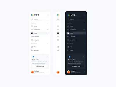 Sidebar dark light navigation side nav sidebar ui