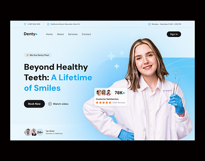 Denty+ Plus - Dental Clinic blue dental design header hero header hero section logo medical minimal product design ui ux web design