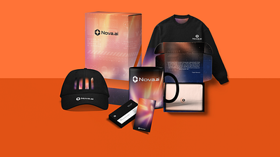 New Hire Swag Box: Nova.ai branding cosmos design futuristic graphic design illustration logo merch merchandise minimalist design mockup modern motion graphics packaging swag box technology universe