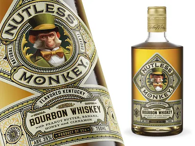 Nutless Monkey - Flavored Kentucky Bourbon Whiskey alcohol bourbon branding distillery emblem gin gold foil kentucky label liquor monkey packaging premium rum spirits typography vintage vodka whiskey whisky