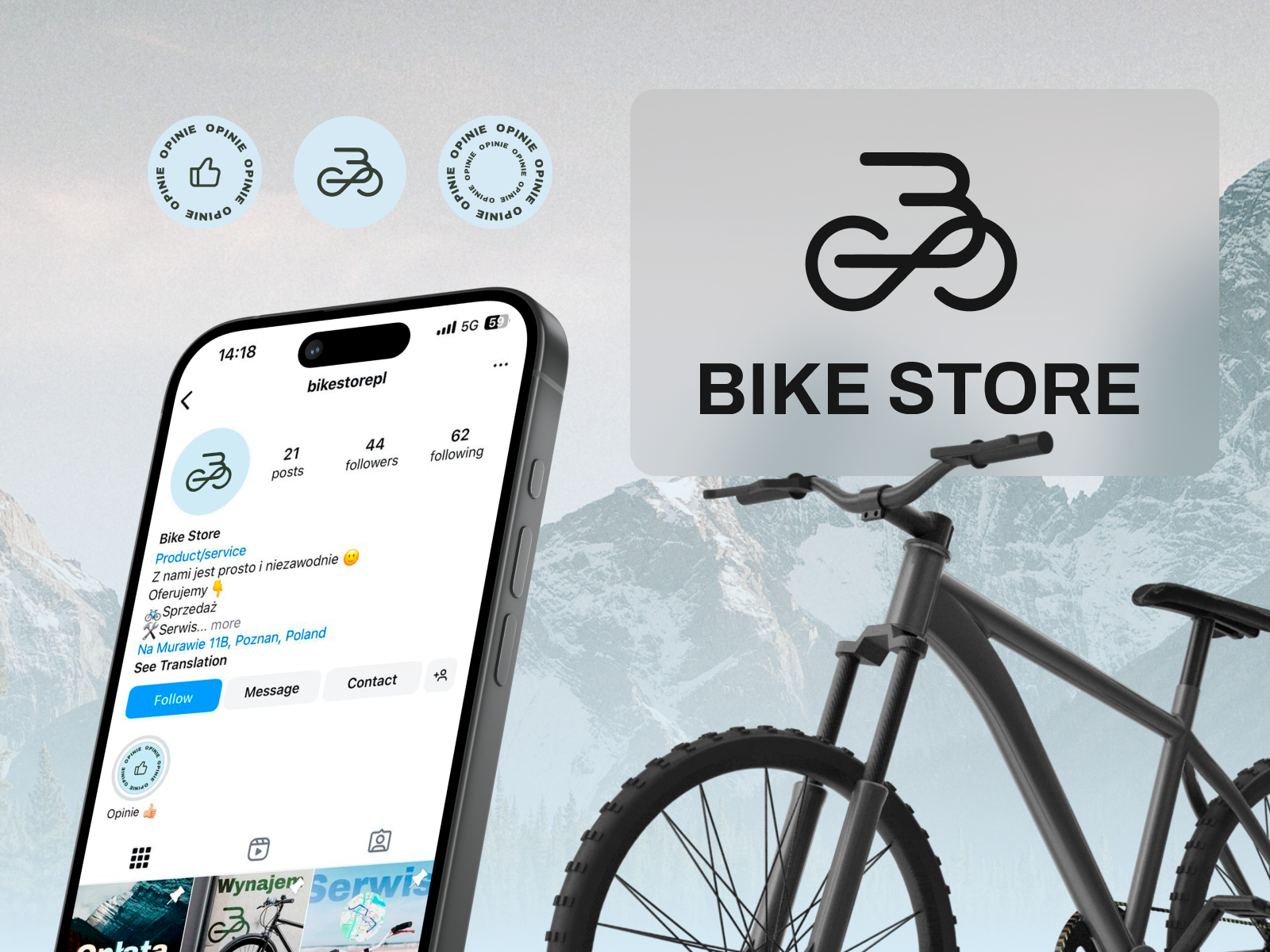 Logo and Identity Design for a Bike Store bicycle bike blue branding design ecommerce graphic design identity illustration light logo logotype mountains smm social media sport typography vector
