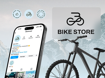 Logo and Identity Design for a Bike Store bicycle bike blue branding design ecommerce graphic design identity illustration light logo logotype mountains smm social media sport typography vector