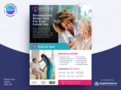 Home Care Service Marketing Flyer Design Canva Template caregiver flyer elder care flyer flyer design template flyer template home care advertising flyers home care flyer home care marketing flyers home health care fllyers senior care flyer canva template