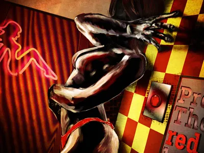 Press the red button 2d illustration red