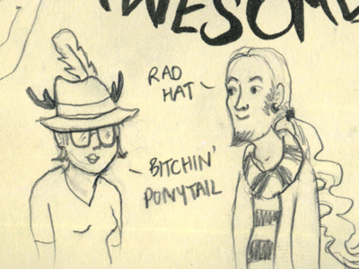 rad hat doodle people watching sketchbook