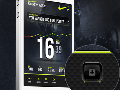 Nike Plus Workout Summary app button dark green layout nike nike plus running summary workout