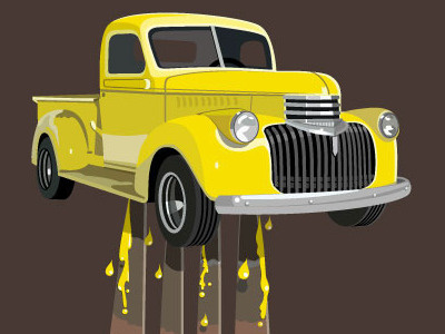 Culinart auto car chevy pickup fork retro truck vintage yellow