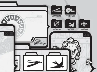 The Hotel classic cliff compass hotel illustration lion mansion mask murder mystery os vector vintage wood