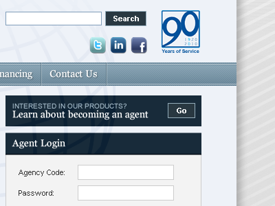 Insurance Broker site blue insurance login navigation