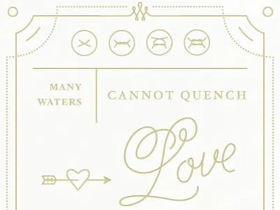 Many Waters arrow border heart invitation invite knot letterpress script wedding