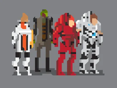 Team 2 game grunt illustration mass effect mordin pixel thane vector wrex