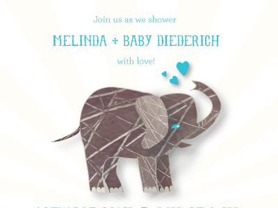 Baby Shower Invitation elephant gouache sunburst texture