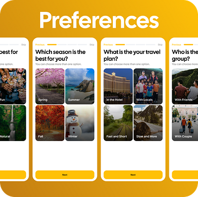 App Preferences Screens for Tourism and Entertainment Apps 👌 entertainment hotel mobile app mobile app mobile onboarding onboarding screns preferences tourism app