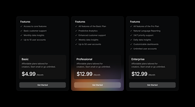 Pricing Card Exploration ai branding framer saas ui web web design web development website