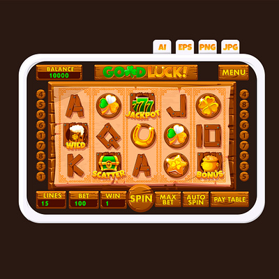 Patricks or Good Luck slot machine and slot symbols 2d game adobe illustration app button design game game ui graphic design jackpot slot slot machine ui vector