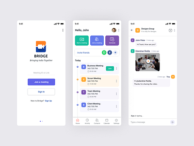 Video calling mobile app bridgedial collaborationapp conferenceapp meeting meetingapp mobileapp productdesign ui uiux ux videocall videocallingapp visualdesign