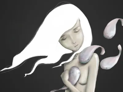 Tadwhales girl hair tadpoles water whales white