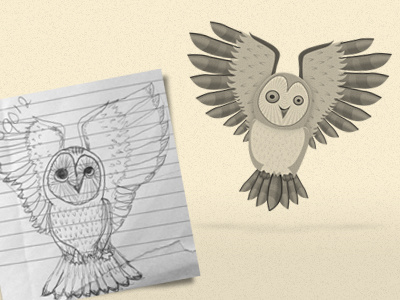 Digital owl drawing fly hand icon logo owl paper sepia