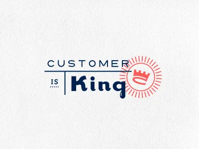 Customer is King blue circle crest crown financial initials king line logo open passport post red royal stamp sun table trust typography