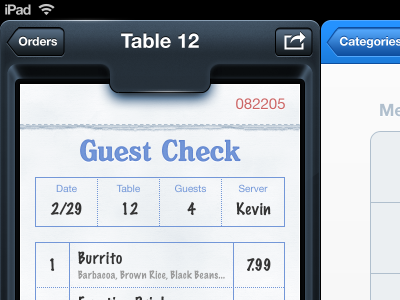 Guest Check check food ios ipad ui