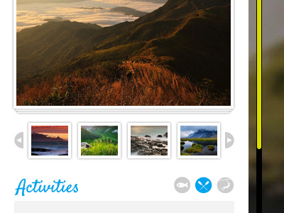 Trip Finder 005 activities blue gallery icons jquery light outdoor polaroids satisfy scroll shadows slider ui web website