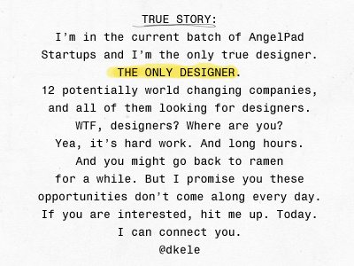 Where are you Startup Designers? accelerator designers developer startup web