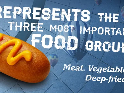 FWA Two advertising balloon corndog dayjob deep fried headline poster typography