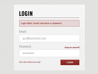 Application Login Form app design error error message form grey login red ui