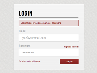 Application Login Form app design error error message form grey login red ui