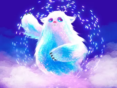 Yeti 👋 2d illustration animation bigfoot blender character cute hi loop magic mascot motion procreate say hi snowman sound design sparkles waving website character winter yeti