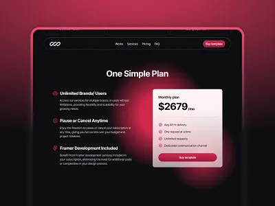 Rogue Pricing - Subscription Agency Template (Framer) agency dark dollar framer glass gradient landing minimal modern page plan portfolio pricing red section subscription template web website