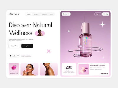 Skincare Website clean design designer hero section interface landing minimal pink product product design skin skincare spline trend typography ui ui design ux web web design