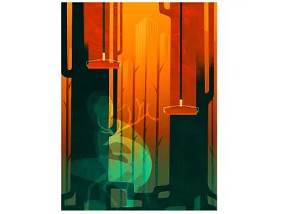 Global Warming Poster Illustration. Fading Forests animals deer editorial fires forest globalwarming illustration nature orange paint poster trees warming woman